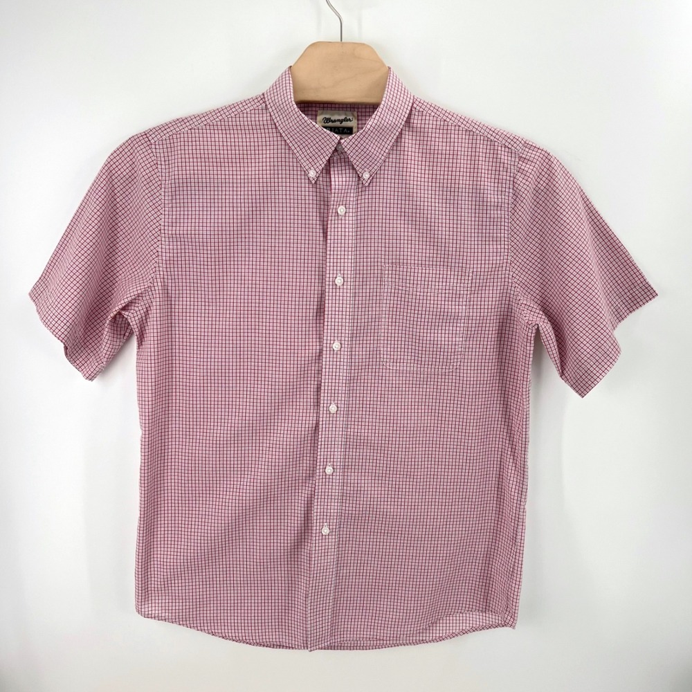 Wrangler Riata Plaid Button Down Large Cotton Blend Red White Western Shirt